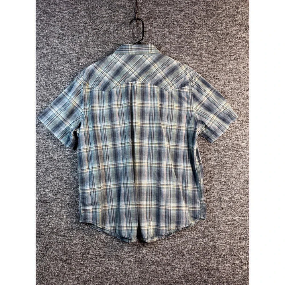 Levis Mens Blue Plaid Short Sleeve Western Pearl Snap Shirt Large L Cotton